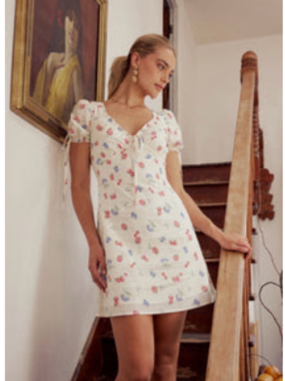 bohme White Mini Dress with Pink and Blue Floral Print